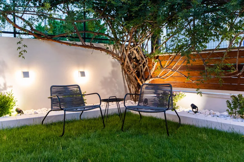Chairs on the lawn under the tree