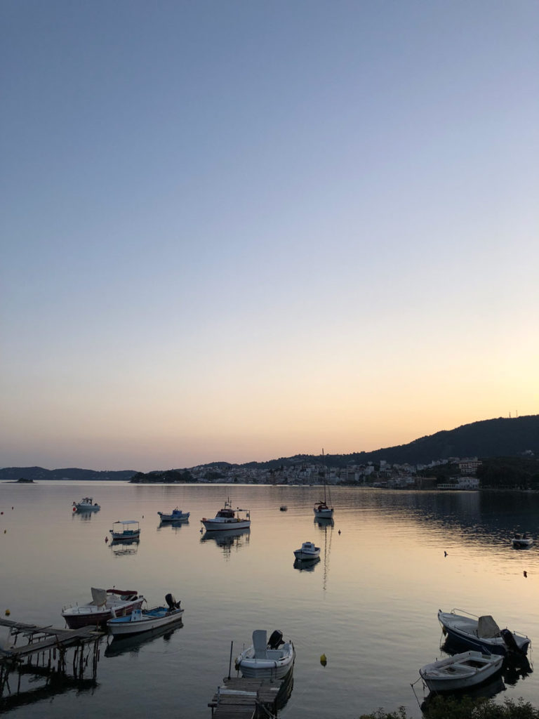 Skiathos Island Port View at Sunset from Bakaliko Restaurant