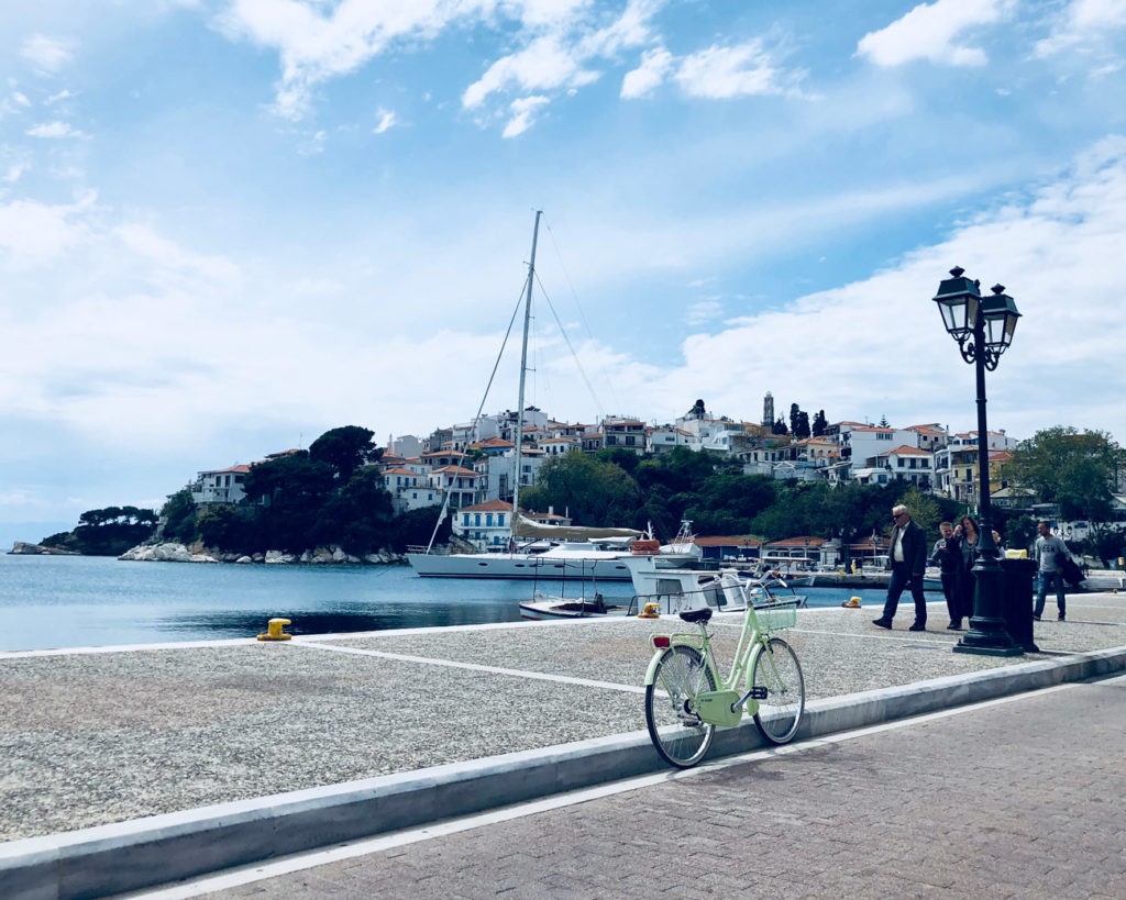 Skiathos Island Old Port with Classic Bicycle one fine day