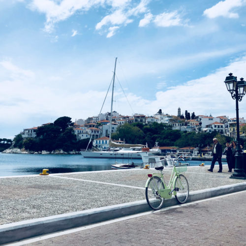 Skiathos Island Old Port with Classic Bicycle one fine day